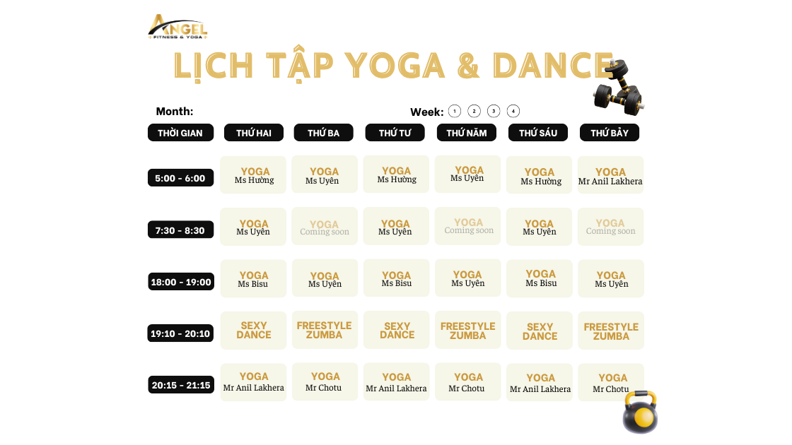 Cập nhật lịch tập Yoga và Dance tại Angel Finess & Yoga 